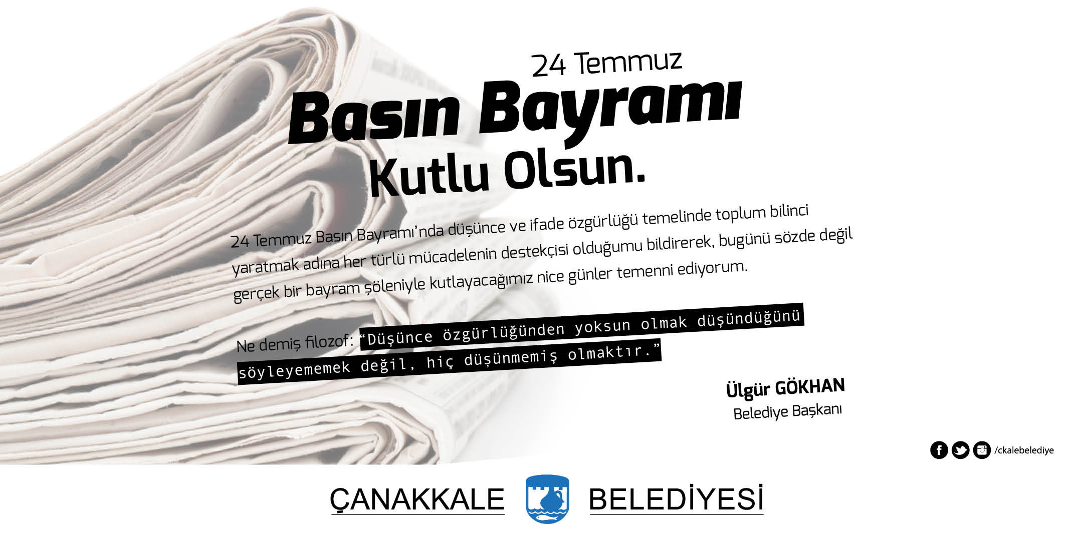Belediye Başkanı Sayın Ülgür Gökhan'ın Türk Basınından Sansürün Kaldırılması Ve Basın Bayramı Mesajı
